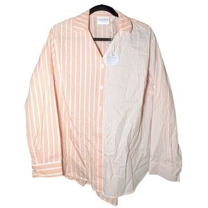 NWT Lacey Chabert Collection Mixed Stripe Button Down Cotton Shirt - Large